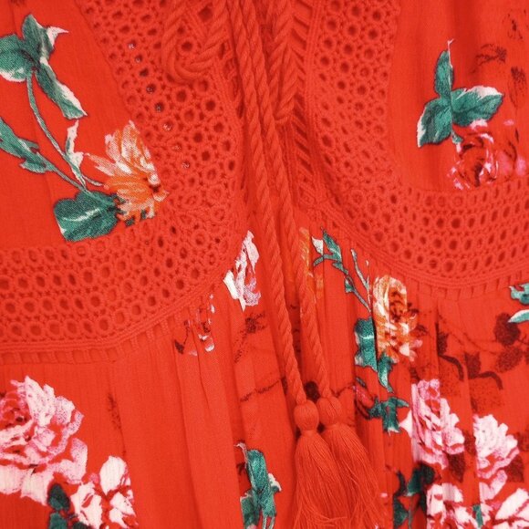 Torrid Red Floral Mini Gauze Lace-Up Skater Dress - Picture 4 of 11